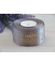 Стрічка атласна 4 см "Happy Birthday"  сіра  рулон 18 метрів   ГУРТ 